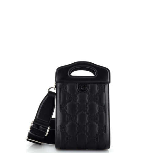 GUCCI Top Handle Crossbody Bag GG Embossed Matelasse Nylon with Leather Mini