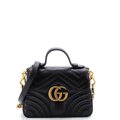 GUCCI GG Marmont Top Handle Flap Bag Matelasse Leather Mini