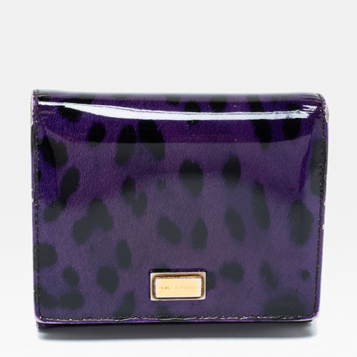 Purple Leopard Print Patent Leather Trifold Wallet