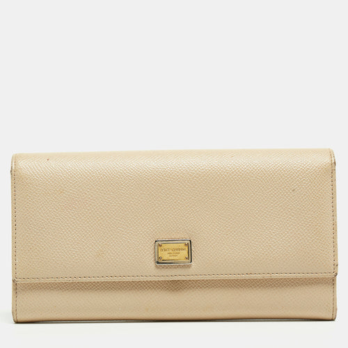 Beige Leather Dauphine Flap Continental Wallet