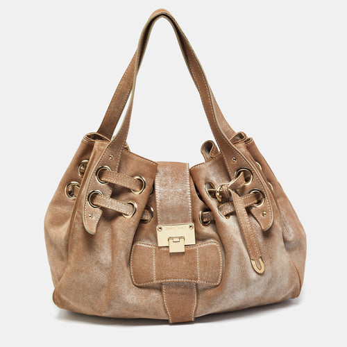 Dark Beige/Silver Shimmering Suede Ramona Tote