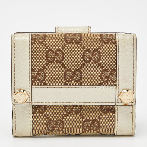 Beige/Off White GG Canvas and Leather Compact Wallet