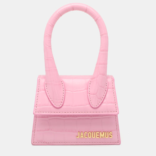 Pink Croc Embossed Leather Mini Le Chiquito Top Handle Bag