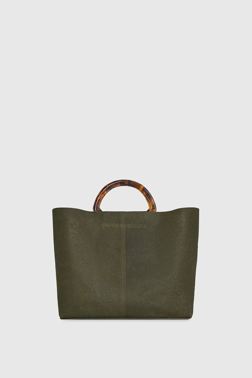 Square Tote With Resin Handle Bag In Olive