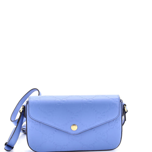GUCCI Envelope Flap Crossbody Bag Jumbo GG Embossed Leather Super Mini