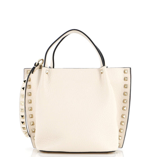 VALENTINO GARAVANI Rockstud Convertible Top Handle Open Tote Leather Small