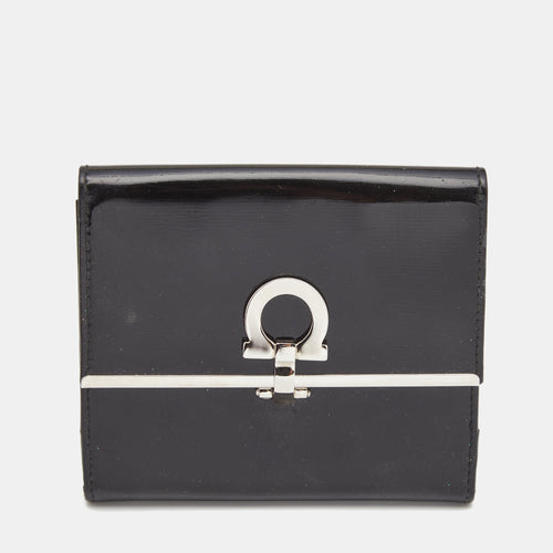 Black Patent Leather Gancini Tri Fold Wallet