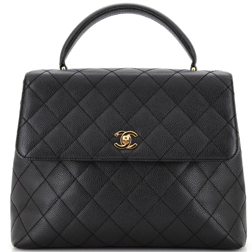 CHANEL Vintage Classic Top Handle Flap Bag Quilted Caviar Jumbo