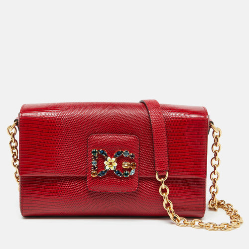 Red Lizard Embossed Leather DG Millennials Shoulder Bag