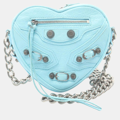 Blue Leather Mini Motocross Le Cagole Heart Chain Shoulder Bag