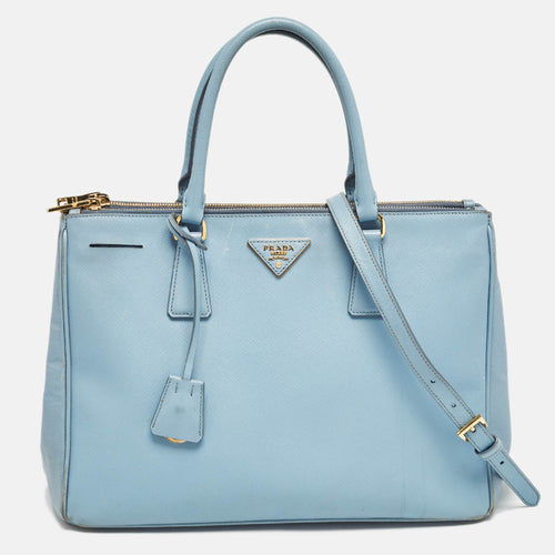 Light Blue Saffiano Lux Leather Large Double Zip Tote
