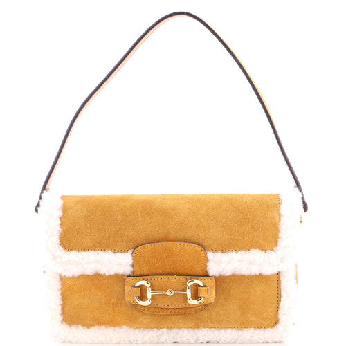 GUCCI Horsebit 1955 Shoulder Bag Suede with Shearling Mini