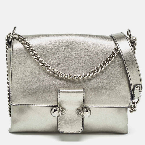 Metallic Leather Twin Skull Shoulder Bag