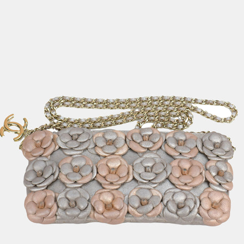 Limited Edition Camellia Embellished Lambskin Clutch with Chain