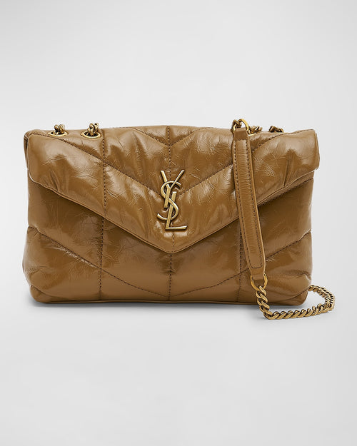 Lou Puffer Toy YSL Shoulder Bag in Quilted Crinkled Leather