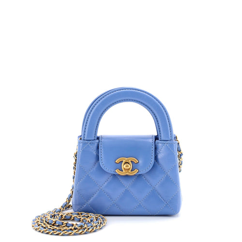 CHANEL Kelly Top Handle Shopping Bag Quilted Shiny Aged Calfskin Nano