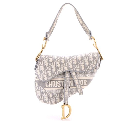 Saddle Handbag Logo Embroidered Oblique Canvas Medium
