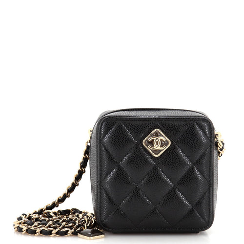 CHANEL Diamond Resin Square Clutch with Chain Quilted Caviar