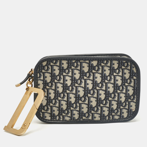 Navy Blue Oblique Canvas and Leather Diorquake Clutch