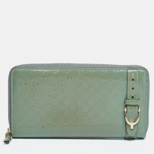 Green Microguccissima Patent Leather Zip Around Wallet