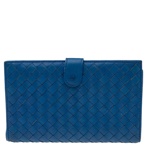 Blue Intrecciato Leather Continental Wallet
