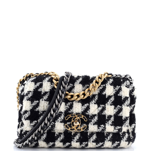 CHANEL 19 Flap Bag Quilted Houndstooth Tweed and Ribbon Medium