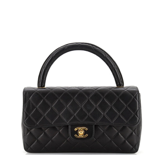 CHANEL Vintage Twin Top Handle Flap Bag Quilted Lambskin Medium
