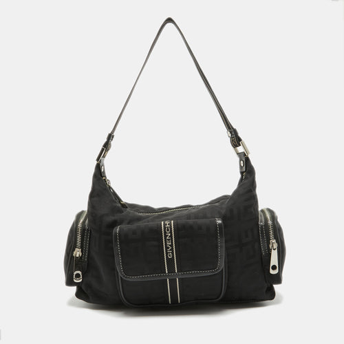 Black Monogram Nylon and Leather Multiple Pocket Shoulder Bag