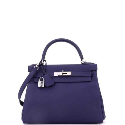 Kelly Handbag Bleu Encre Togo with Palladium Hardware 28