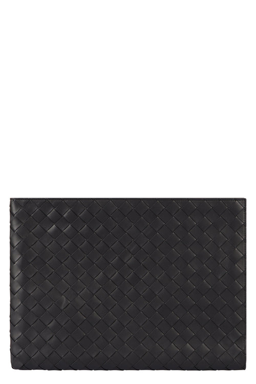 Men's Intrecciato Half Zipped Pouch in Black | 607479VCPQ5 Color 4225