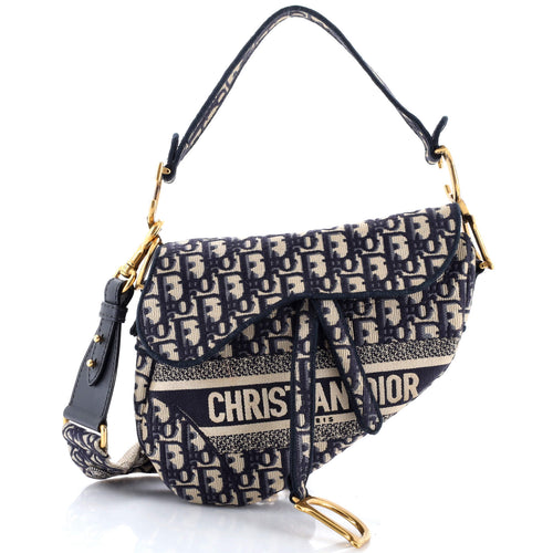 Saddle Handbag Logo Embroidered Oblique Canvas Medium