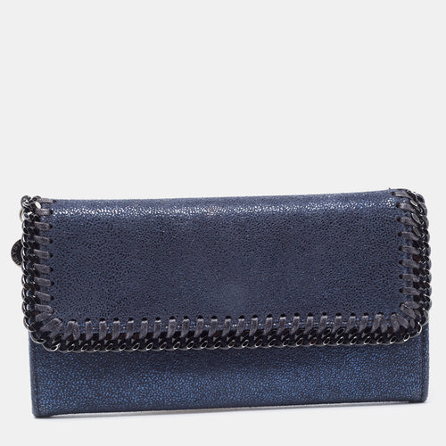 Navy Blue Shimmer Faux Suede Falabella Flap Wallet