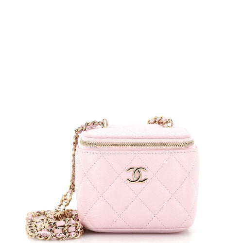 CHANEL Tiny CC Link Vanity Case with Chain Quilted Caviar Mini