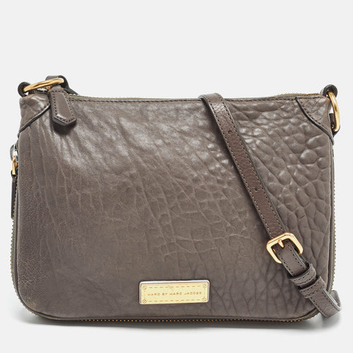 Grey Leather Wash Up Nash Zip Crossbody Bag