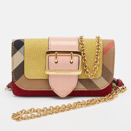Multicolor House Check Canvas, Leather and Snakeskin Buckle Phone Crossbody Bag