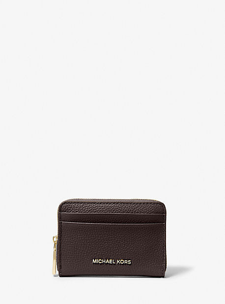 MK Jet Set Small Pebbled Leather Zip-Around Card Case - Brown - Michael Kors
