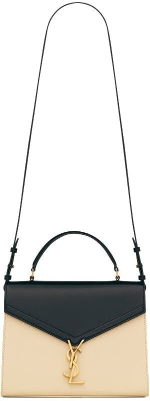 Women's Cassandra Logo Plaque Shoulder Bag in Nero/Burro | 62393116C7W1089