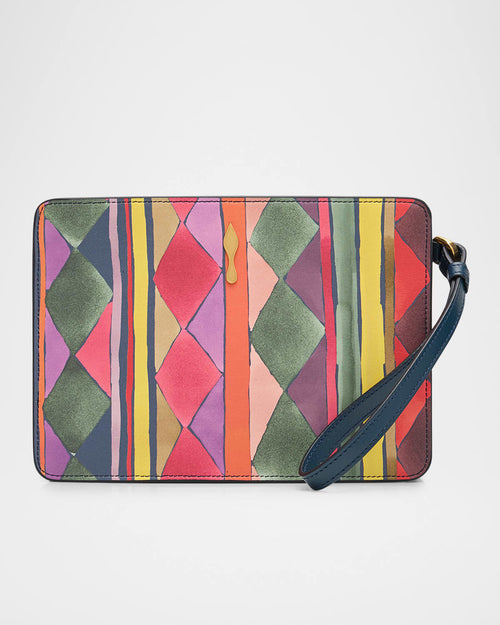 Bettina Small Wristlet Pouch Bag in Losange-Print Leather