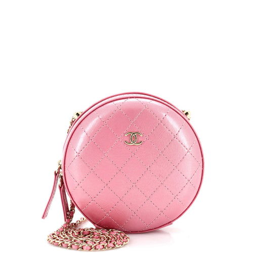 CHANEL Round Clutch with Chain Quilted Iridescent Calfskin