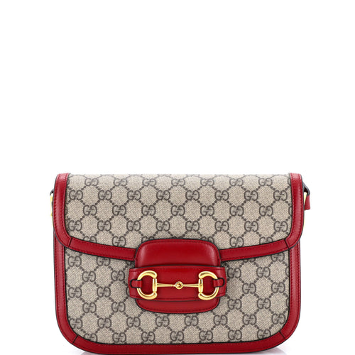 GUCCI Horsebit 1955 Shoulder Bag GG Coated Canvas with Leather Small