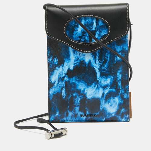Blue/Black Water Camo Print Leather Pocket Phone Pouch Crossbody Bag