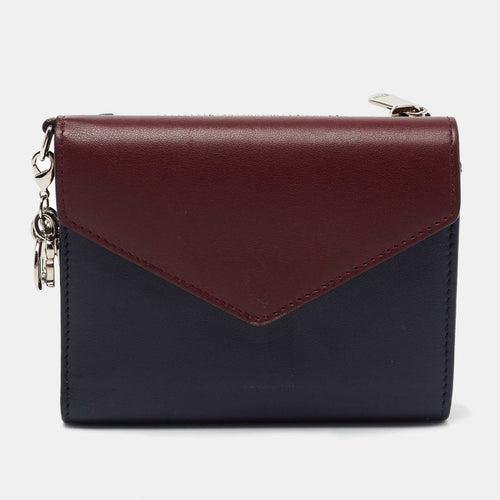 Burgundy/Dark Blue Leather Diorissimo Envelope Wallet