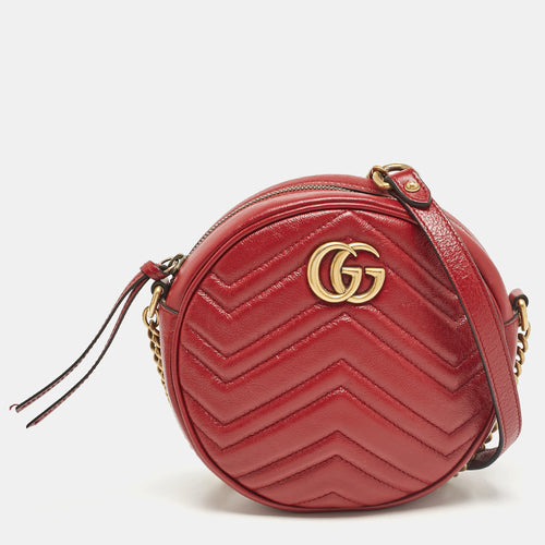 Red Matelassé Leather Mini GG Marmont Round Shoulder Bag