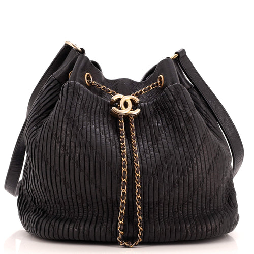 CHANEL Coco Pleats Drawstring Bag Pleated Crumpled Calfskin Medium