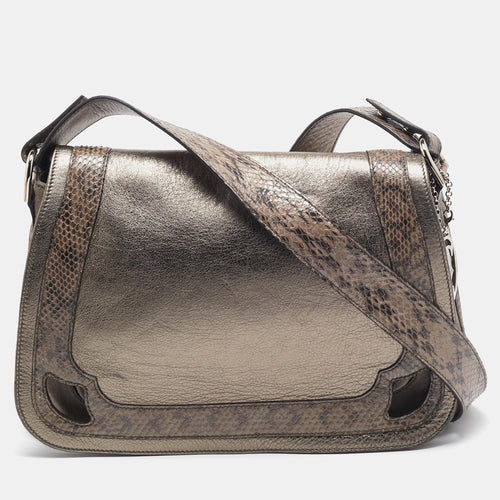 Metallic Suede and Python Marcello de Saddle Bag
