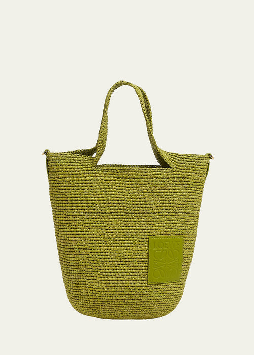 x Paula's Ibiza Slit Mini Tote Bag in Raffia with Leather Anagram