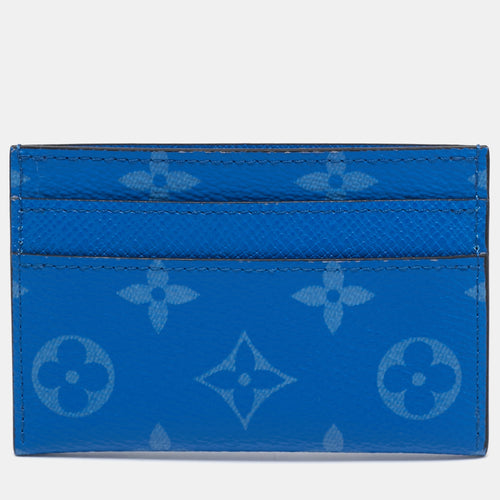 Agave Blue Monogram Canvas Porte Cartes Double Card Holder