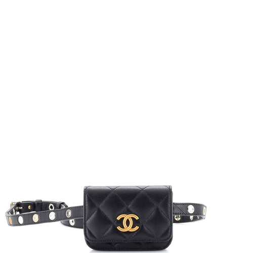 CHANEL CC Flap Double Chain Belt Bag Quilted Goatskin Mini