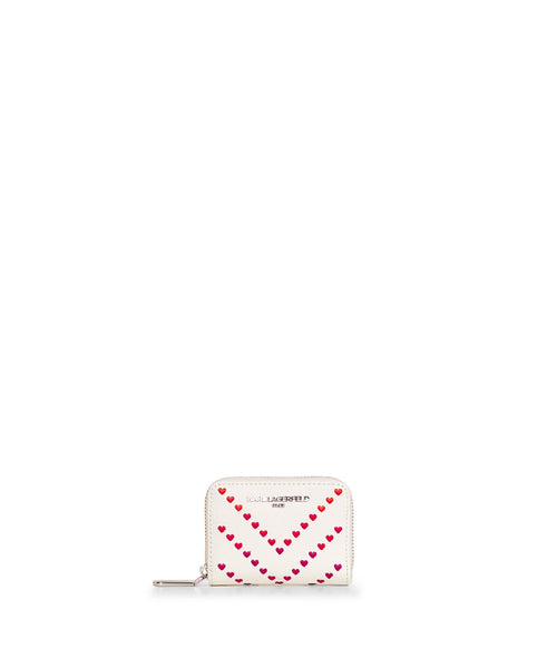 | Women's Simone Small Zip Around Wallet Heart Chevron White