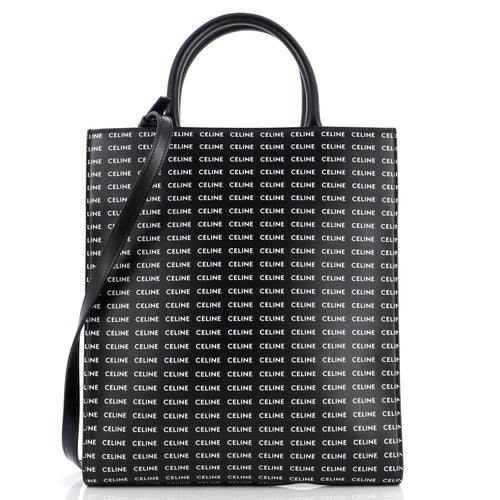 CELINE Vertical Cabas Tote All Over Logo Print Leather Small